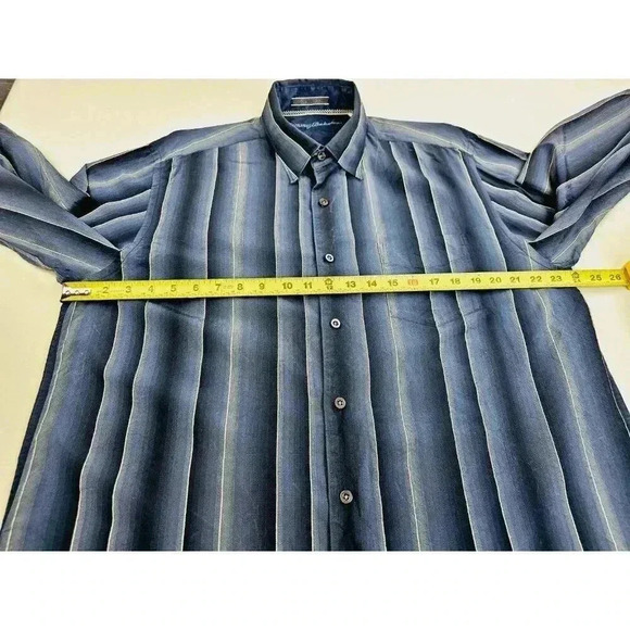 Tommy Bahama Size Large Men Blue Vanilla Trim Blue Stripe Button Down Silk Shirt - Picture 3 of 10